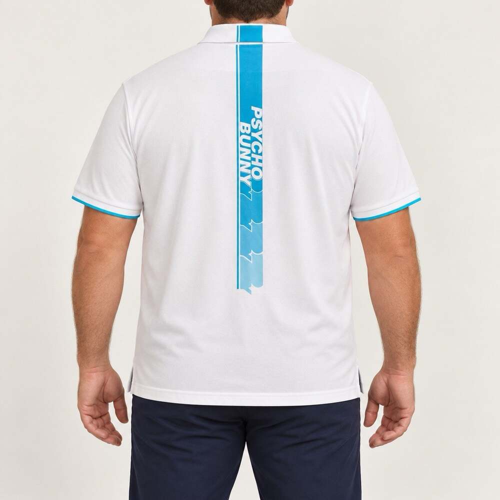 Psycho Bunny Polo Shirt Mens 2XL Size 8 White Turquoise Golf Performance Stretch